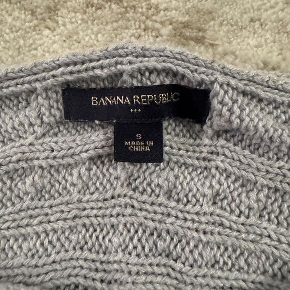 Banana Republic Cable Knit Sweater Small Light Gray Crewneck - Picture 2 of 6